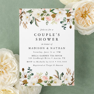 Invitation Magnolias aquarelles   Douche Floral Couple's