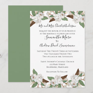 Invitation Magnolias Blanc Classique Formel Mariage Élégant