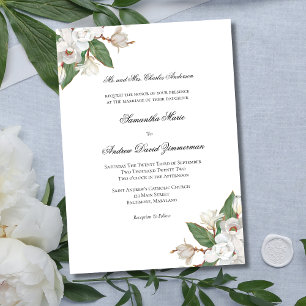 Invitation Magnolias Blanc Classique Formel Mariage Élégant