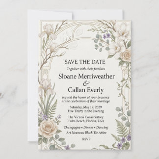 Invitation Magnolias, Iris, Roses, Eucalyptus, Fougères, Voût