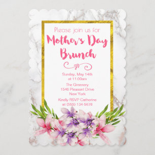 Invitation Magnolias rose et violet Brunch Fête des Mères