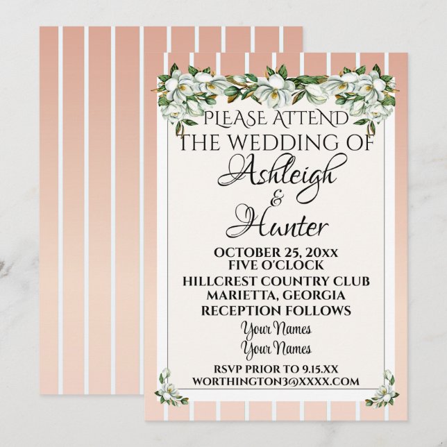 Invitation Magnolias - Un Jour De Charme Pour Un Mariage - In (Devant / Derrière)