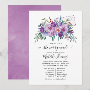 Invitation Magnolias violettes et roses Baby Shower par courr