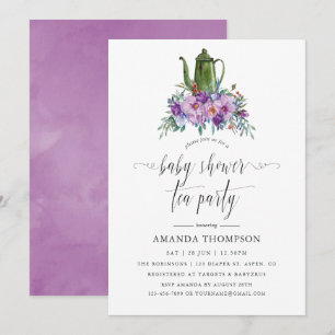 Invitation Magnolias violettes et roses Baby Shower Tea Party