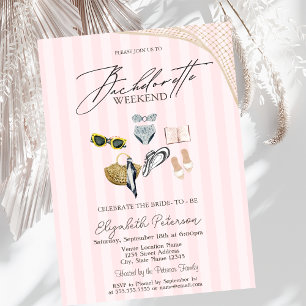 Invitation Maillots de bain plage rose rayures enterrement de