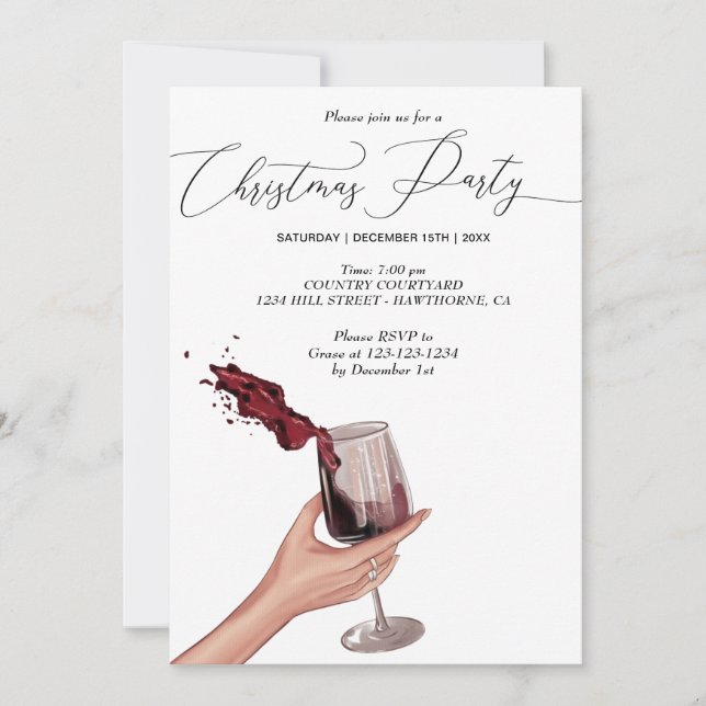 Invitation main avec fête de noël du vin rouge (Devant)