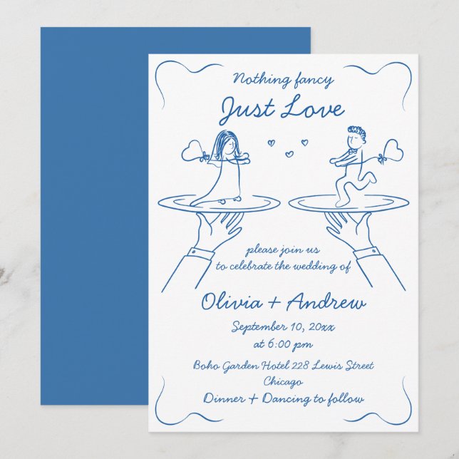 Invitation Main blanche dessinée main Mariage manuscrit (Devant / Derrière)