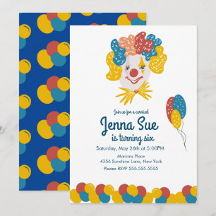 Invitation Main de clown dessinée Carnaval Anniversaire Color