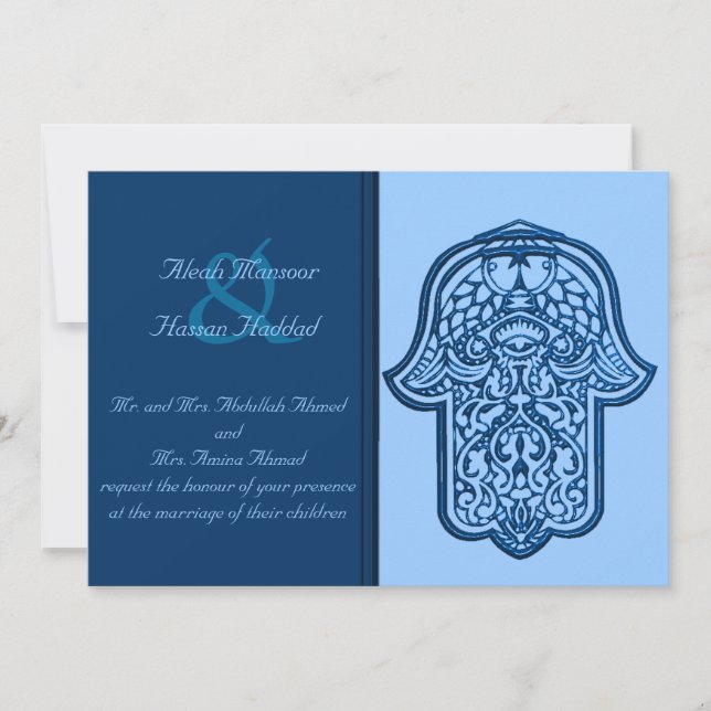 Invitation Main de henné de Hamsa (bleu) (Mariage) (Devant)