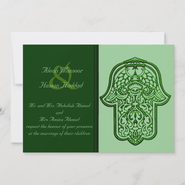 Invitation Main de henné de Hamsa (vert) (Mariage) (Devant)
