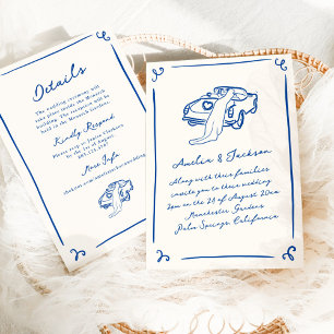 Invitation Main de Whimsical Levé Marine Bleu + Détails Maria