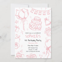 Main dessinée 1er anniversaire Invitation, Doodle