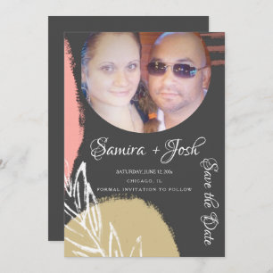 Invitation Main dessinée Abstraite Botanical Grey Enregistrer