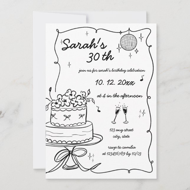 Invitation Main dessinée manuscrite Scribble Anniversaire (Devant)