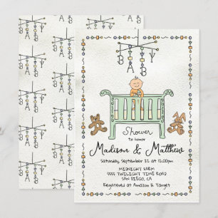 Invitation Main dessinée Whimsical Baby Crib Mobile