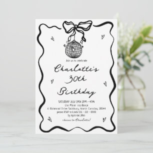 Invitation Main Drawn black disco ball 30e anniversaire