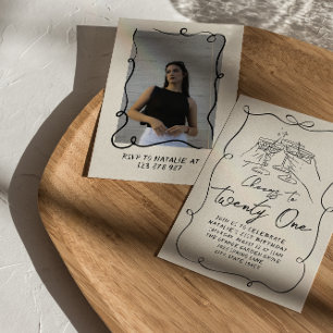 Invitation Main Drawn Bow 21e Fun Photo Anniversaire