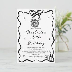 Invitation Main Drawn Elegant disco ball 30e anniversaire