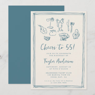 Invitation Main Drawn Funky Nautical Beach 55e anniversaire