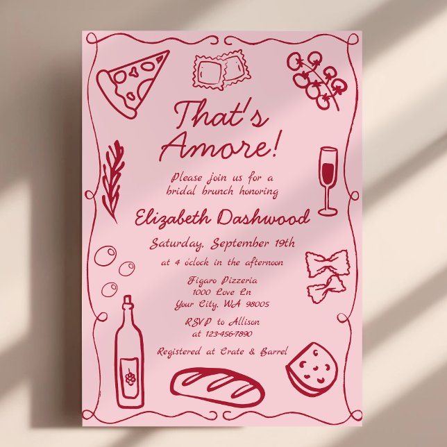Invitation Main Drawn Italian That's Amore Red Bridal Brunch (Créateur téléchargé)