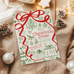 Invitation Main fantaisiste tirée à la main Noël Diner Invita