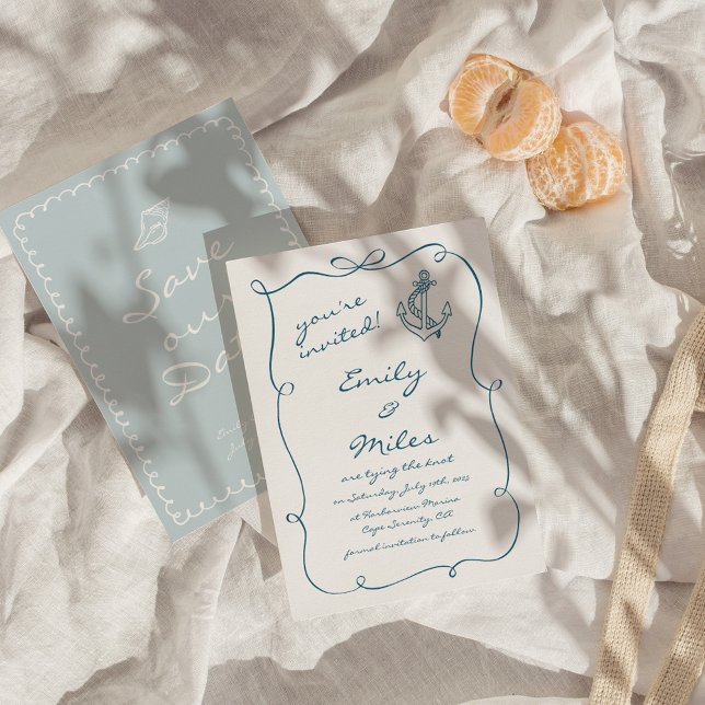 Invitation Main Glissée Mariage Nautique Enregistrer La Date (Créateur téléchargé)