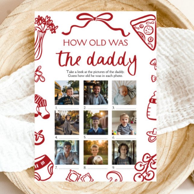 Invitation Main Italienne Rouge Dessinée Comme L'Ancien Était (Red Italian Hand Drawn How Old Was The Daddy Game)