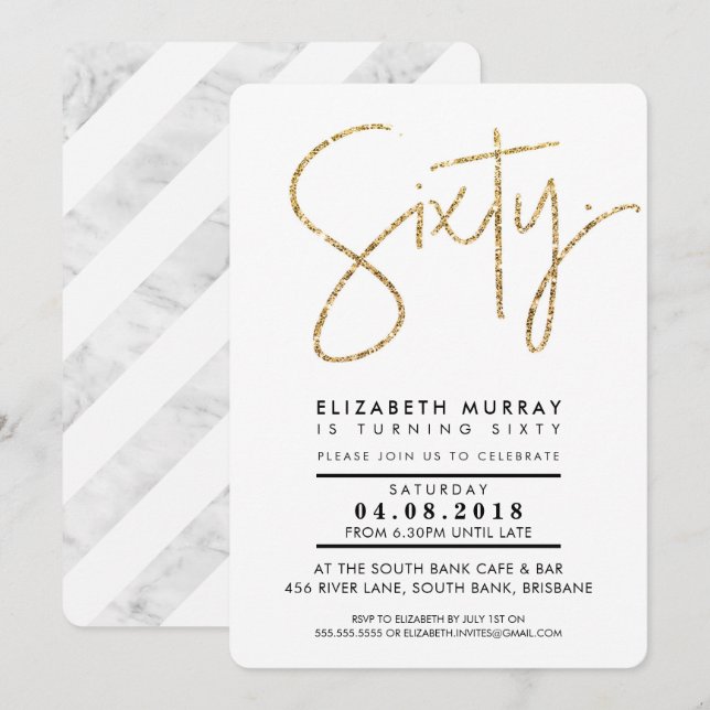 Invitation MAIN LETTERED or simple parties scintillant soixan (Devant / Derrière)