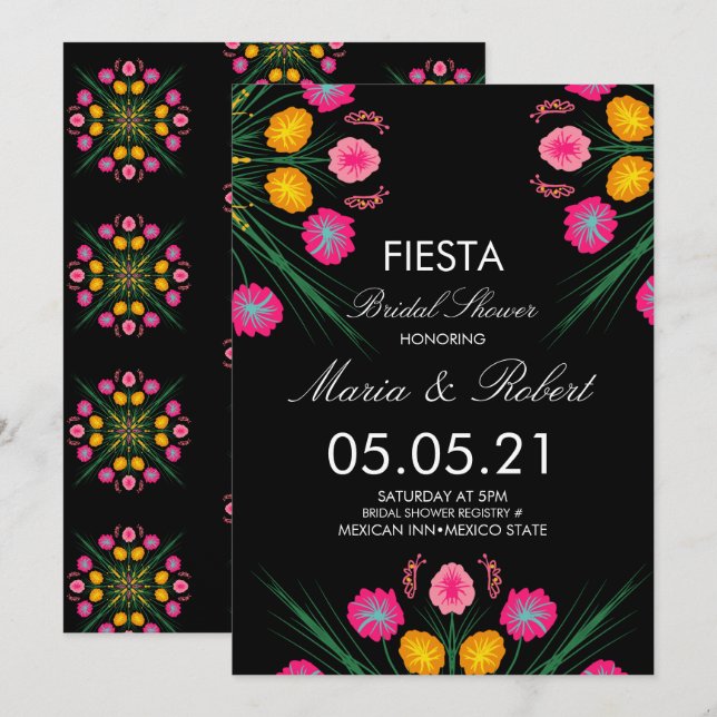 Invitation Main mexicaine dessinée Floral Fête des mariées ro (Devant / Derrière)