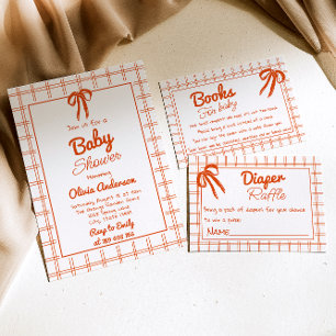 Invitation Main orange tirée En vichy Baby shower neutre