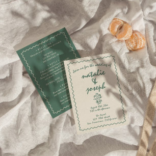 Invitation Main Rétro Écrite Tirée Unique Tout En Un Mariage