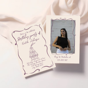 Invitation Main rétro tiré violet vague photo fête d'annivers