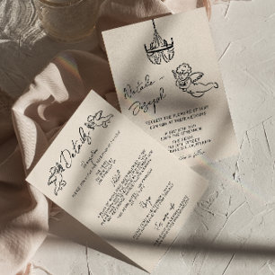 Invitation Main Rétro Tirée Écrite Cupidé Tout En Un Mariage