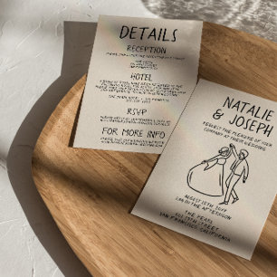 Invitation Main Rétro Tirée Sketchy Quirky Tout en un Mariage