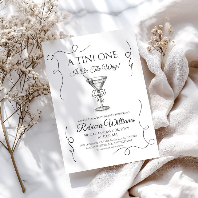 Invitation Main Rétro Tirée Un Baby shower Tini One Martini (Créateur téléchargé)