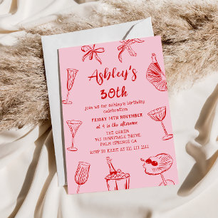 Invitation Main rose dessinée Funky 30e fête d'anniversaire