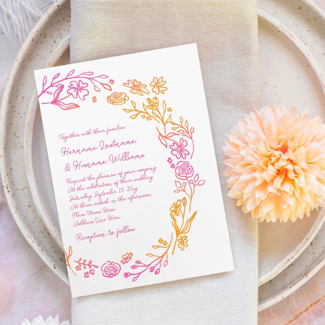 Invitation Main rose orange tirée simple Mariage botanique (Créateur téléchargé)