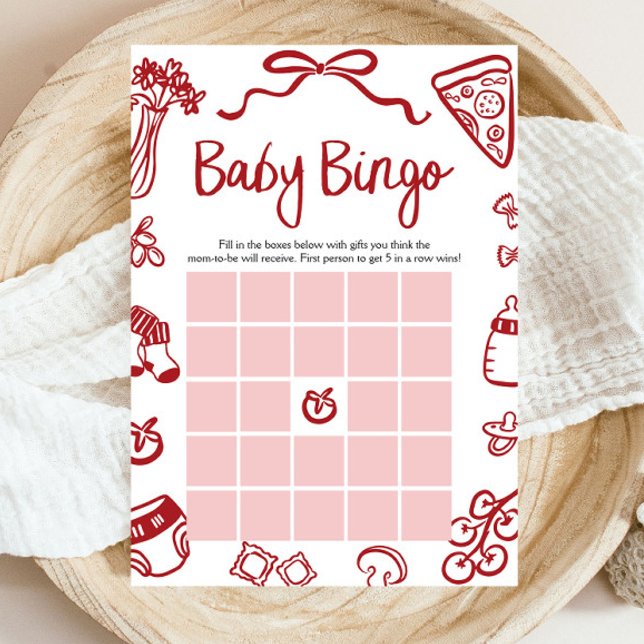Invitation Main rouge Tirée Italien Bingo Baby shower Jeu (Créateur téléchargé)