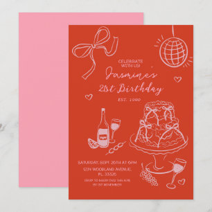 Invitation Main rouge titré mignon rose anniversaire