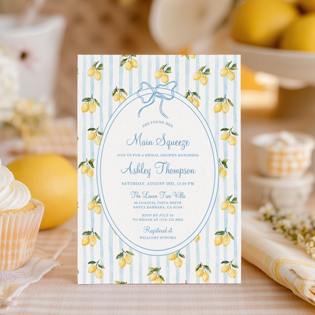Invitation Main Squeeze Citron Bleu Bow Italien Fête des mari (Créateur téléchargé)