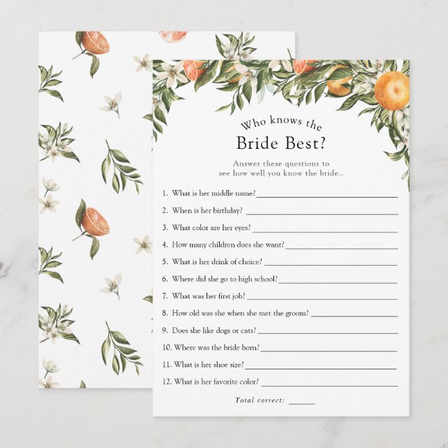 Invitation Main Squeeze Citrus qui connaît la mariée meilleur (Devant / Derrière)