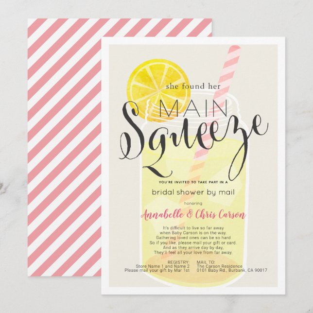 Invitation Main Squeeze Lemonade Jar Fête des mariées par cou (Devant / Derrière)