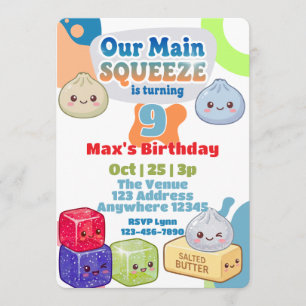 Invitation Main Squeeze Squishy Anniversaire Bleu Orange