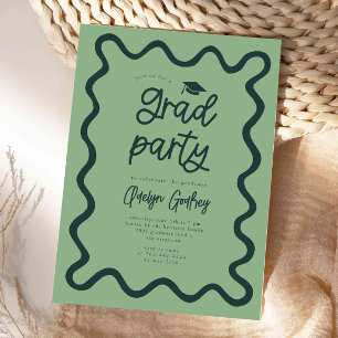 Invitation Main Tirée À Gauche Ligne Vert Graduation Party