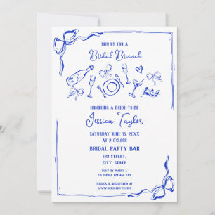 Invitation Main tirée Français Bleu Bridal Brunch Français Bo