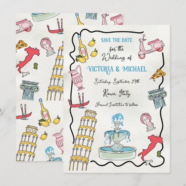 Invitation Main Tirée Italienne Rome Méditerranée Party (Devant / Derrière)