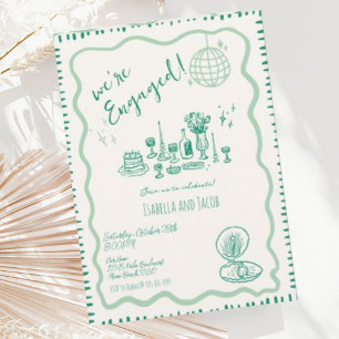 Invitation Main tirée Quirky Wavy Engagement Party