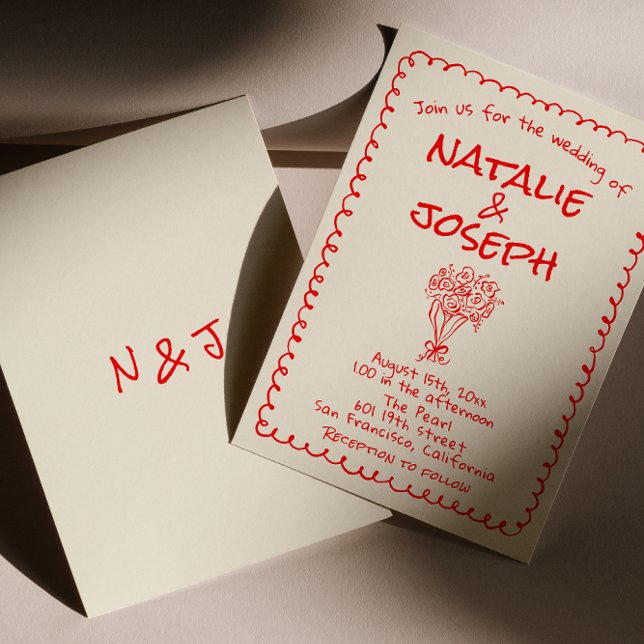 Invitation Main Tirée Rétro Funky Unique Quirky Mariage (Créateur téléchargé)