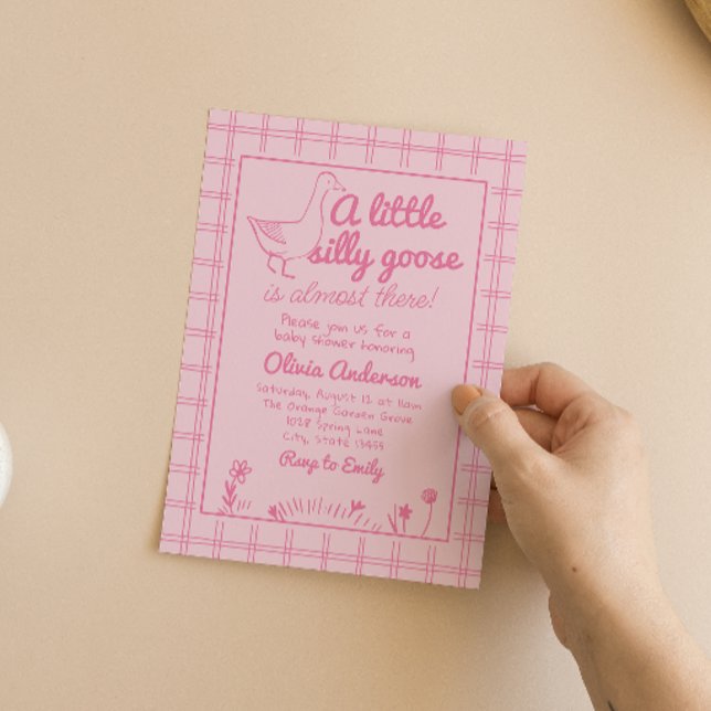 Invitation Main Tirée rose Silly Goose Baby Girl Douche (Créateur téléchargé)