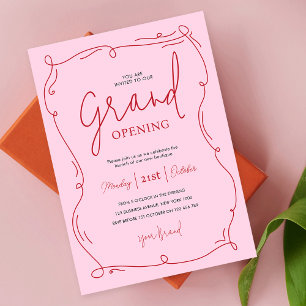 Invitation Main Tirée Unique Rose Grand Ouverture